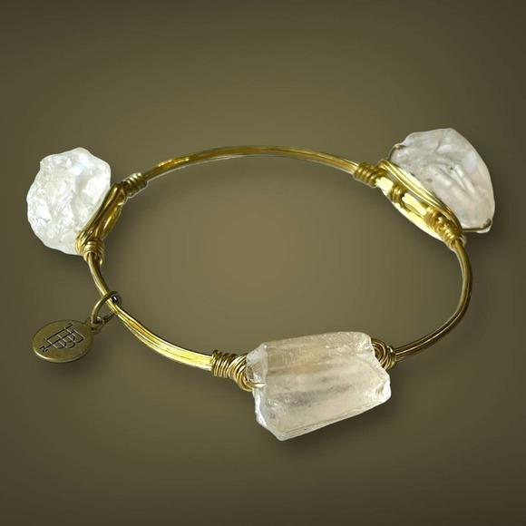 Bourbon and Bowties Bangle Clear Gemstone Gold Plated Copper Wire Signed - Picture 2 of 8